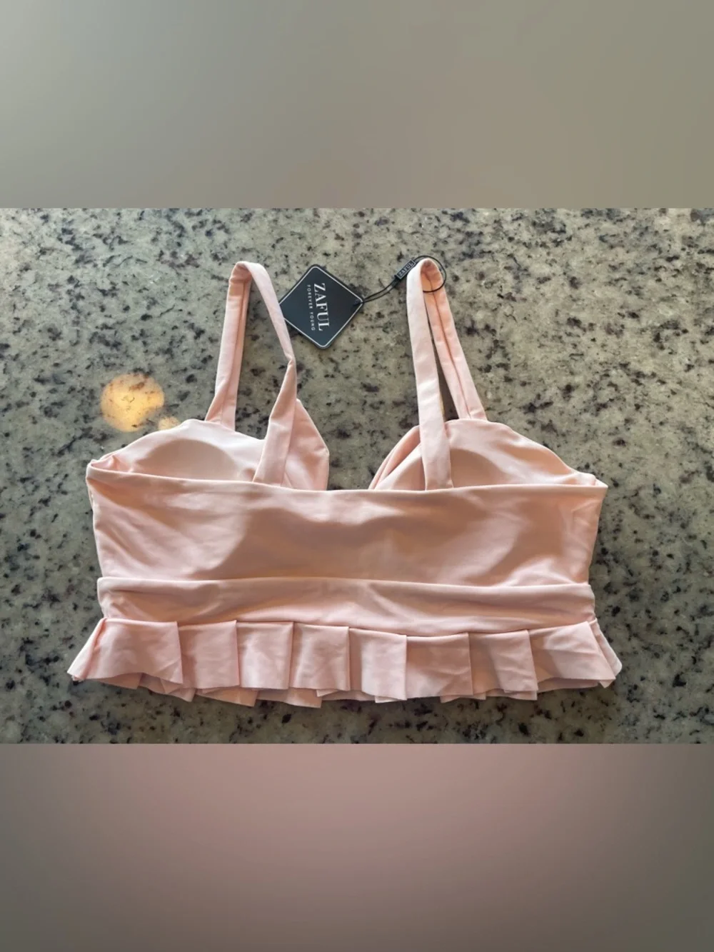 NWT Zaful Pale Pink Tie-Front Ruffle swim Crop Top 8